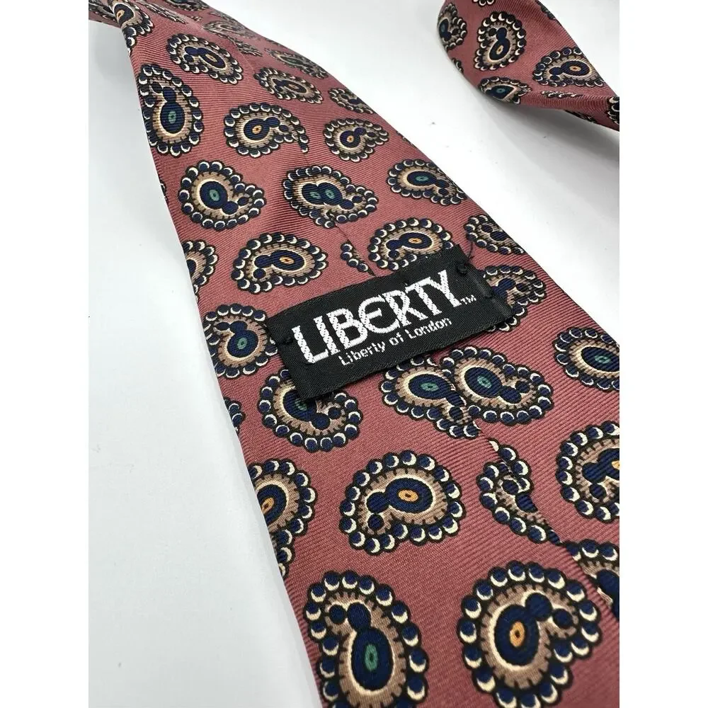 Vintage Liberty Of London Rust Brown Bubble Paisley Tie - 100% Silk USA